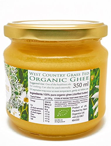 Ghee Bio Calidad Superior, Vacas Alimentadas con Pasto, Certificado Orgánico, Producto de Pasto de Verano en Inglaterra (350ml)