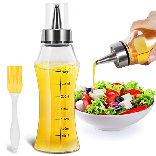 Gifort Botella de Aceite, 400ML Dispensador de Aceite Oliva y Vinagre con Cepillo, Aceitera y Vinagrera Antigoteo de Cristal y Acero Inoxidable para Cocinar BBQ Barbacoas Pasta Parrillas