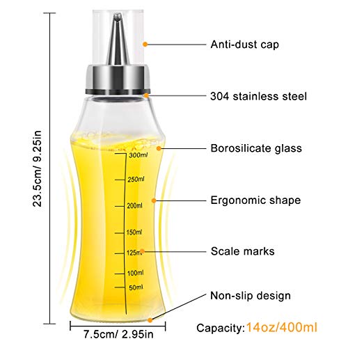 Gifort Botella de Aceite, 400ML Dispensador de Aceite Oliva y Vinagre con Cepillo, Aceitera y Vinagrera Antigoteo de Cristal y Acero Inoxidable para Cocinar BBQ Barbacoas Pasta Parrillas