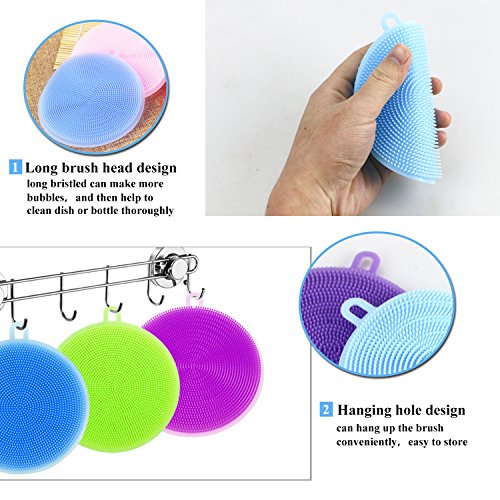 Gifort Esponja de Silicona, 5 Piezas Silicona Esponja de cocina, Scrubber para Cocina para Ollas de Cocina, Tazón de Fuente de Pan, Frutas y Verduras