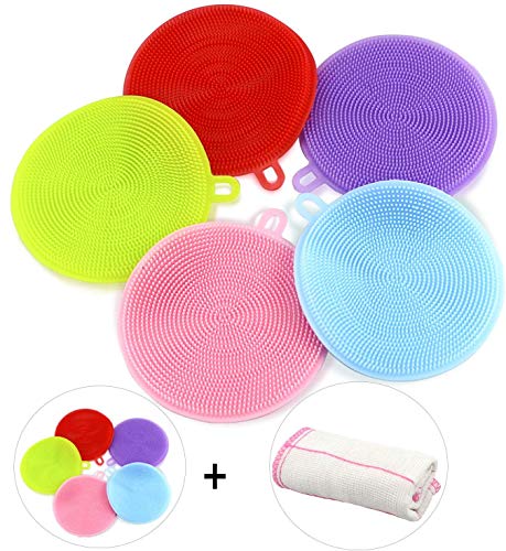 Gifort Esponja de Silicona, 5 Piezas Silicona Esponja de cocina, Scrubber para Cocina para Ollas de Cocina, Tazón de Fuente de Pan, Frutas y Verduras