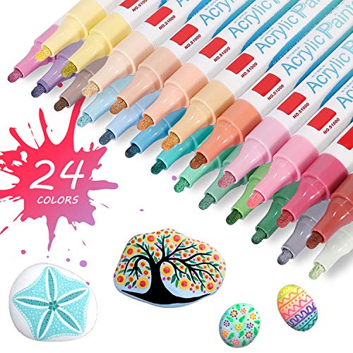 Gifort Rotuladores Acrílicos Permanentes, Rotuladores Pintura Metalizados Acrílica con Punta Fina de 3 mm para Piedra, Madera, Tela, Vidrio, Cerámica, Plastico (molandi 24pcs)