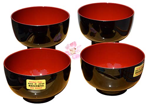 Gifts Of The Orient GOTO® - Miso Cuencos Tapas X 4 En El Tradicional Negro & Rojo 11Cm De Diámetro