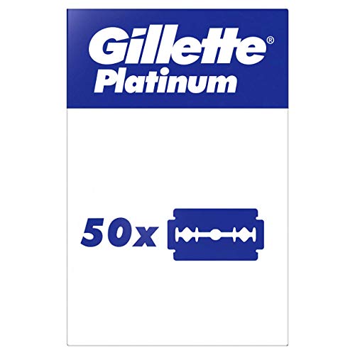 Gillette Platinum Cuchillas de Doble Filo para Maquinillas de Afeitar Clásicas, Paquete de 50 Cuchillas de Recambio