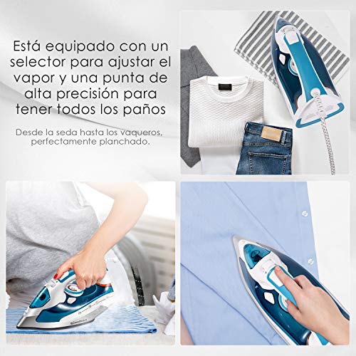 Ginelson Plancha Ropa, Plancha de Vapor 2400W con Anti-Escala, Golpe de Vapor 210 g/min, Revestimiento Ceramic Coat, Anti Goteo, Auto Limpieza, Antical, Depósito de 300 ml