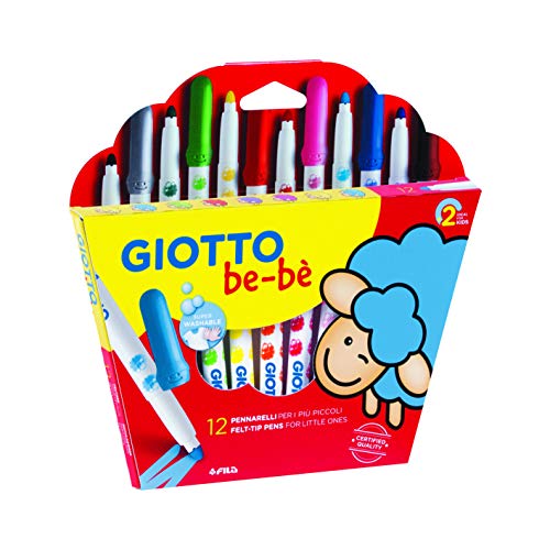 Giotto be-bè 466700 - Estuche 12 rotuladores súper lavables, punta bloqueada que no se hunde (tapón ventilado y capuchón posterior de seguridad)