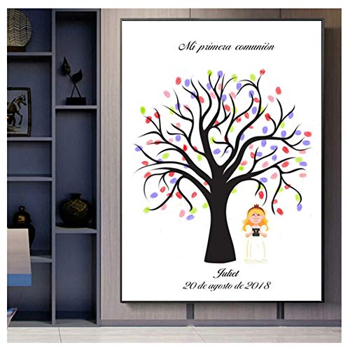 GIRDSS Pintura en Lienzo Libro de visitas Recuerdo de Bricolaje niño niña Bautismo mi Primera decoración de comunión-40X60cm sin Marco