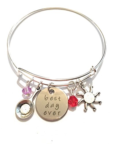 Giulyscreations - Pulsera rígida de metal niquelado sin Rapunzel, con grabado de la Torre Paskal, el mejor día de la vida, sartén de sol Fantasy Serie TV Pop Cosplay