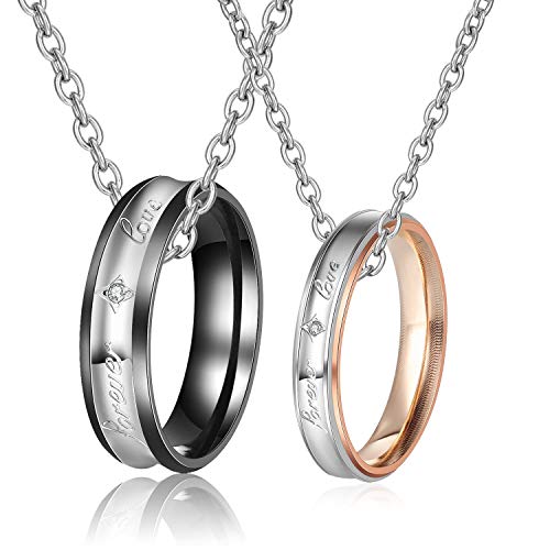 Gkmamrg Colgante con Forma de corazón para Parejas, con Cadenas, 50 cm, 60 cm, Regalo para el día de San Valentín, con Grabado (Forever Love Anillo)