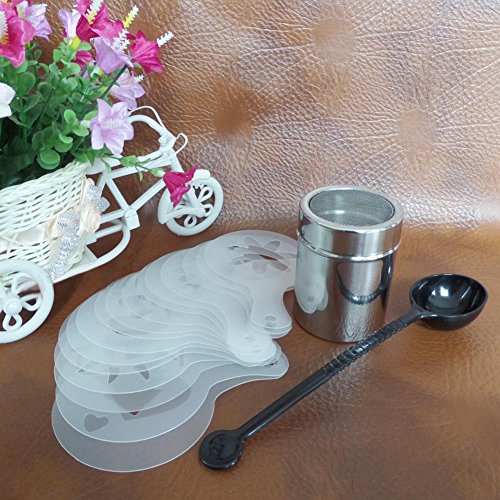 GLOBEAGLE Plumero Mezclador de Chocolate + 16 Plantillas de café Capuchino + Cuchara medidora