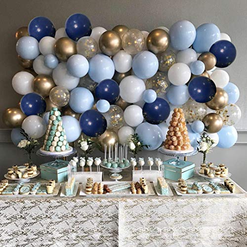 Globos de Azul Marino y Dorado, Confeti de Macarrón Azul Dorado y Globos Blancos para Cumpleaños, Baby Shower, Bodas, Decoraciones de Fiesta de Fondo (50 piezas)