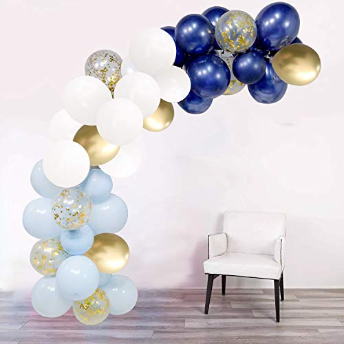 Globos de Azul Marino y Dorado, Confeti de Macarrón Azul Dorado y Globos Blancos para Cumpleaños, Baby Shower, Bodas, Decoraciones de Fiesta de Fondo (50 piezas)