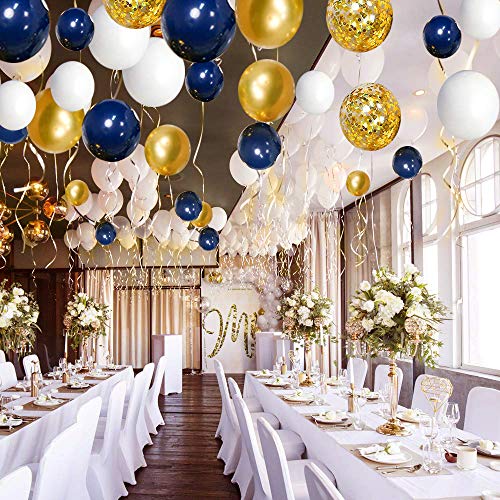 Globos de Cumpleaños, 120 Piezas Arco para Globos Globo de Confeti de Oro Blanco Azul para Fiestas, Bodas, Propuestas, Reuniones y Otras Celebraciones