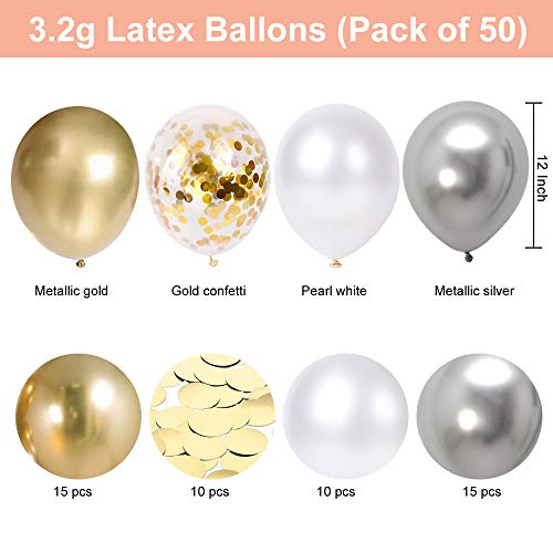 Globos Dorados Plateados Blancos SKYIOL Globo de Helio Metalizados Confeti Globos 30cm Látex Globos para Niños Niñas Cumpleaños Boda Baby Shower Graduación Comunion Bautizo Fiestas de Decoraciones