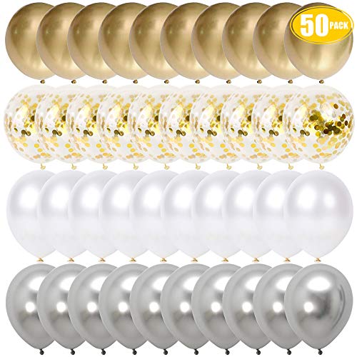 Globos Dorados Plateados Blancos SKYIOL Globo de Helio Metalizados Confeti Globos 30cm Látex Globos para Niños Niñas Cumpleaños Boda Baby Shower Graduación Comunion Bautizo Fiestas de Decoraciones