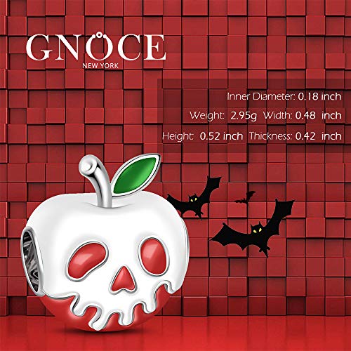GNOCE - Abalorio de plata de ley 925 con forma de manzana roja con hoja verde claro para regalo de Navidad de Halloween
