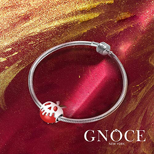 GNOCE - Abalorio de plata de ley 925 con forma de manzana roja con hoja verde claro para regalo de Navidad de Halloween