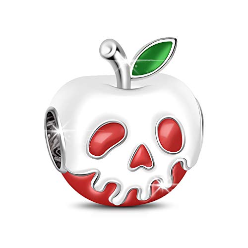 GNOCE - Abalorio de plata de ley 925 con forma de manzana roja con hoja verde claro para regalo de Navidad de Halloween