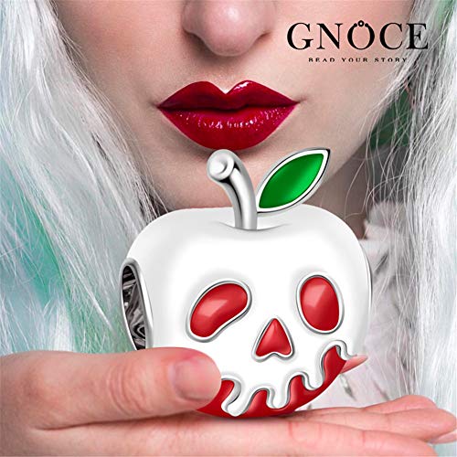 GNOCE - Abalorio de plata de ley 925 con forma de manzana roja con hoja verde claro para regalo de Navidad de Halloween