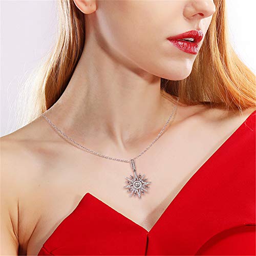 Gnoce - Collar con colgante de estrella de ocho puntas de plata de ley "Estrella de la realeza" con circonita solitaria, joyería para mujeres, niñas, bodas, fiestas, longitud ajustable