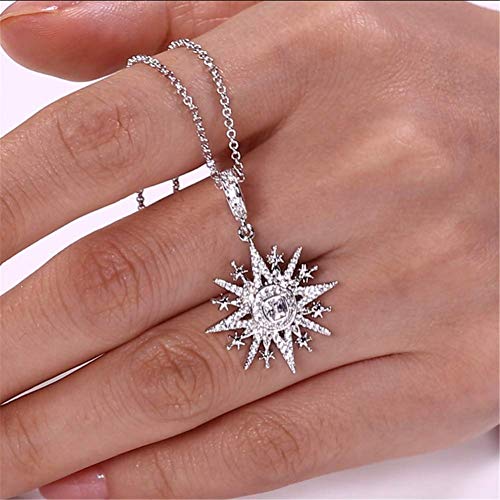 Gnoce - Collar con colgante de estrella de ocho puntas de plata de ley "Estrella de la realeza" con circonita solitaria, joyería para mujeres, niñas, bodas, fiestas, longitud ajustable