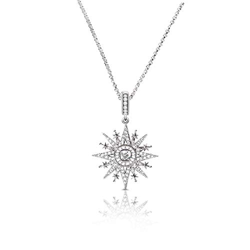 Gnoce - Collar con colgante de estrella de ocho puntas de plata de ley "Estrella de la realeza" con circonita solitaria, joyería para mujeres, niñas, bodas, fiestas, longitud ajustable