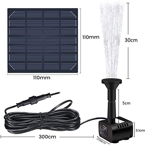 GOCHANGE Bomba de Fuente Solar, 1.2W 180L / H Bomba de Fuente de Agua de Panel Solar, Para Jardín, Piscina,Acuario,Fuente, con 4 Boquillas