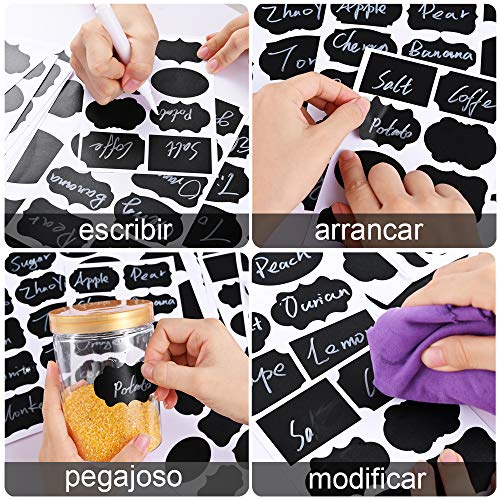 GOLDGE 290pz Etiquetas de Pizarra para Decorar Tarros & 2pz Marcador de Tiza Borrable para Hogar y Oficina, Pegatina de Pizarra Extraíble Borrable Impermeable Borrable para Vino, Despensa (5 tamaños)