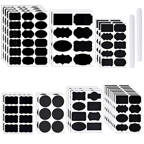 GOLDGE 290pz Etiquetas de Pizarra para Decorar Tarros & 2pz Marcador de Tiza Borrable para Hogar y Oficina, Pegatina de Pizarra Extraíble Borrable Impermeable Borrable para Vino, Despensa (5 tamaños)