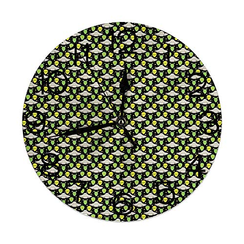 GoodLucke Reloj de Pared Decorativo para el hogar, Extranjero, Retratos de Estilo boceto Fondo Punteado Espacio Artesanías Transporte, Fruta Verde Amarillo Cáscara de Huevo