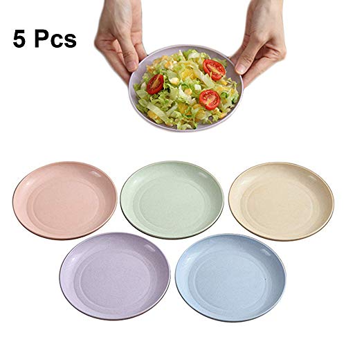 Goter Platos de Cena de Paja de Trigo de 15cm, Cuencos Aperitivos, Bandejitas para Aperitivos y Tapas,Cuencos Aperitivos,Vajilla de Redonda, Molde para Pastel, para Ensalada/Pastel/postres (5piezas)