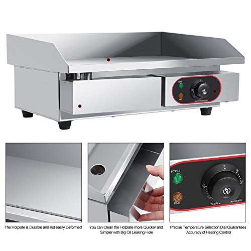 GOTOTOP Plancha Eléctrica de Acero Inoxidable para Encimera Parrilla Comercial y Profesional para BBQ Placa Caliente para Asar Freír Huevos Carne Filete Pasteles Hamburguesas