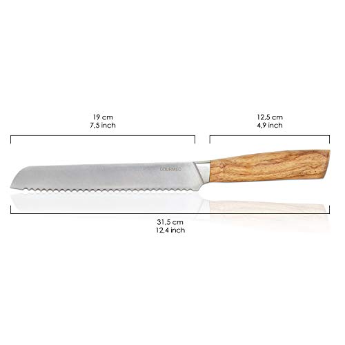 GOURMEO cuchillo de pan premium con hoja de borde dentado especial | cuchillo panero, sierra para pan, cuchillo repostero, cuchillo de cocina