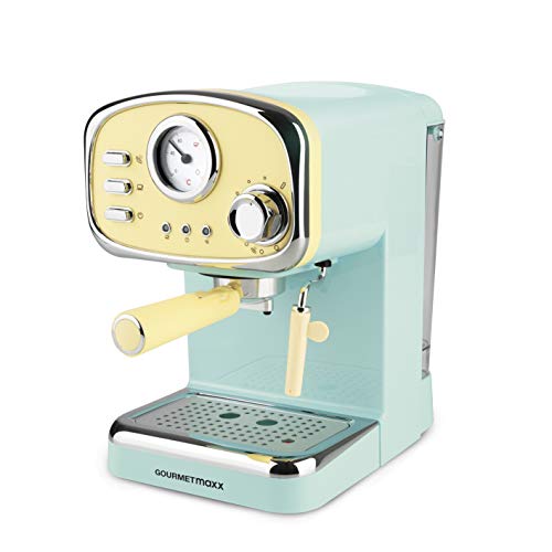 GOURMETmaxx Máquina de café expreso con colador eléctrico, pantalla analógica de temperatura, con calentador de tazas y vaporizador de leche (diseño retro, 1100 vatios)