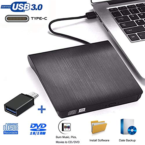 Grabadora DVD Externa, iAmotus Unidades CD/DVD Externas USB 3.0 Lector Grabadora Y Tipo-c Grabadora Externa Ultra Slim Portátil para Windows 10 7/8 / Vista/XP/Mac OS/Mac/Desktop Linux, Laptop