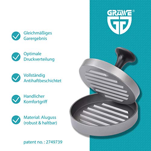 Graewe - Prensa de Hamburguesas con pomo ergonómico (Incluye 25 Hojas de Papel de Horno)