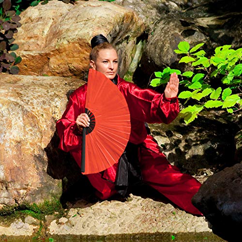 Grande Rojo Abanico de Mano Plegable Chinese Tai Chi Abanico Plegable para Hombre y Mujer Abanicos Plegables a Mano para Actuación/Baile/Decoraciones/Festival/Lucha/Artesanía/Regalo (2 Paquetes)