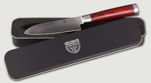 Gräwe - Cuchillo santoku de Damasco (Acero, Hoja de 12,5 cm, 67 Capas, Mango de Madera Maciza)