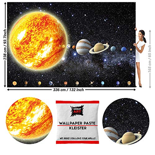 GREAT ART Foto Mural de Planetas del Sistema Solar 336 x 238 cm - Papel Pintado 8 Piezas incluye Pasta para pegar