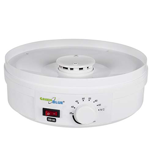 Green Blue GB190 Deshidratador con regulador de temperatura 35 - 70 °, secador de frutas, verduras, champiñones, hierbas, flores, carne, pescado, pasta, 5 placas bandejas de 3,5 cm 250 W