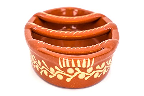 GreenEarthCo Plato de la salchicha de la parrilla, cocina de la salchicha, quemador portugués de la arcilla del chorizo."Assador de Chouriço", Hecho a mano en Portugal - Pintado