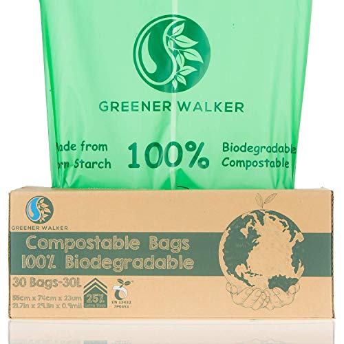 Greener Walker 25% Extra Gruesa compost Biodegradable 6L/10L/30L Bolsa Basura Alimentos Cocina Bolsas de basura(30L-30 Bolsas)