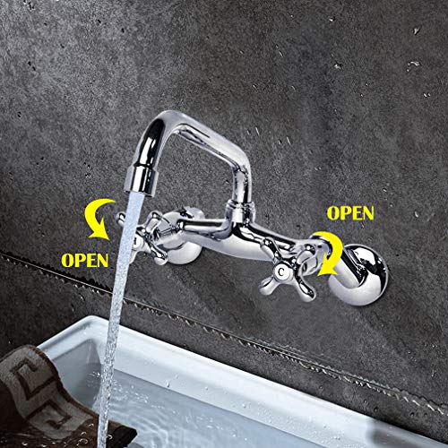 Grifo Cocina Pared,Classic Palanca Puente Grifo Mezclador Lavabo 360° Giratorio PHASAT NH82