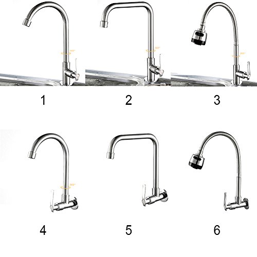 Grifo monobloque de cromo con rotación de 360° para grifo de cocina, 6 tipos Montado en la pared Montado en la pared de agua fría Grifo de cocina giratorio universal para vegetales - Plateado