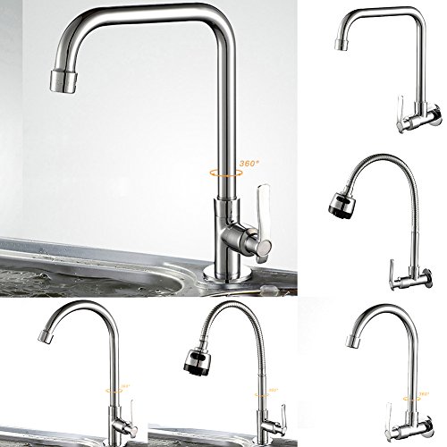 Grifo monobloque de cromo con rotación de 360° para grifo de cocina, 6 tipos Montado en la pared Montado en la pared de agua fría Grifo de cocina giratorio universal para vegetales - Plateado