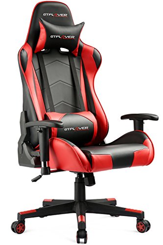 GTPLAYER Silla Gaming Escritorio Oficina Cuero Ordenador Gamer Silla Asiento Engrosado Ergonomica con Cojín Reposabrazos 3D Ajustables Respaldo Reclinable（Rojo）