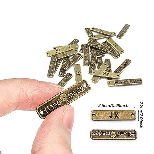 Guanici Etiqueta de metal hecho a mano Etiqueta hecha a mano de ropa Etiqueta hecha a mano con agujeros Diy artesanía joyería haciendo accesorios para jeans bolsos zapatos sombreros 100 piezas(Bronce)