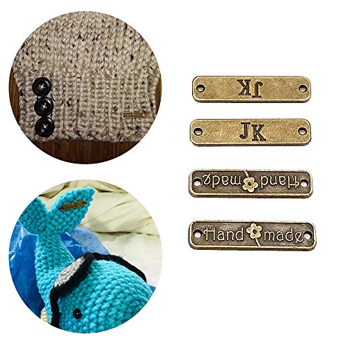 Guanici Etiqueta de metal hecho a mano Etiqueta hecha a mano de ropa Etiqueta hecha a mano con agujeros Diy artesanía joyería haciendo accesorios para jeans bolsos zapatos sombreros 100 piezas(Bronce)