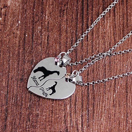 Gudeke 2 PCS Corazón coincidente Mamá Jirafa Collar Colgante para la Madre Hija de Regalo