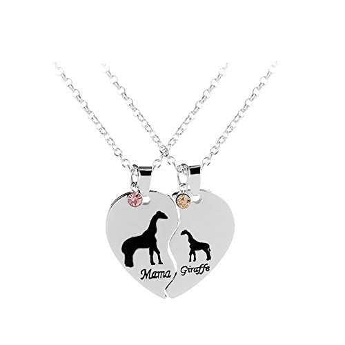 Gudeke 2 PCS Corazón coincidente Mamá Jirafa Collar Colgante para la Madre Hija de Regalo